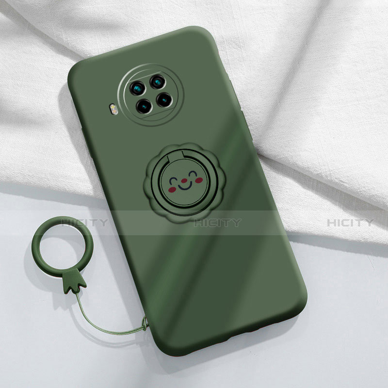 Funda Silicona Carcasa Ultrafina Goma con Magnetico Anillo de dedo Soporte T01 para Xiaomi Mi 10i 5G Verde Noche