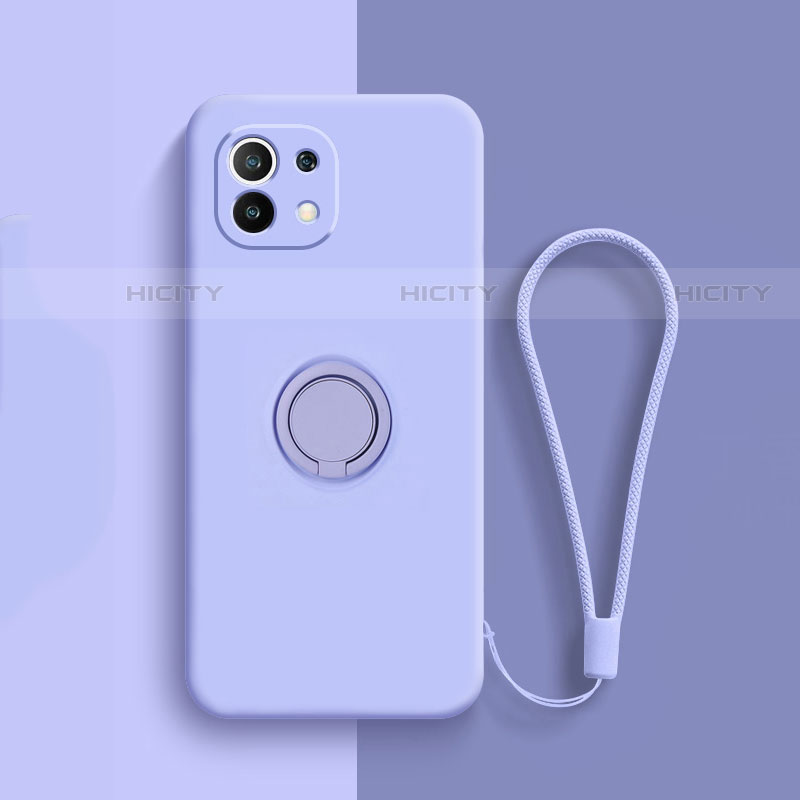 Funda Silicona Carcasa Ultrafina Goma con Magnetico Anillo de dedo Soporte T01 para Xiaomi Mi 11 5G Purpura Claro