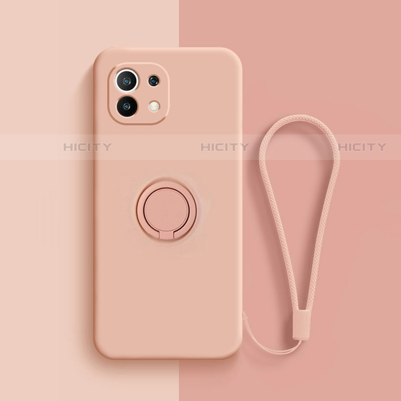 Funda Silicona Carcasa Ultrafina Goma con Magnetico Anillo de dedo Soporte T01 para Xiaomi Mi 11 5G Rosa