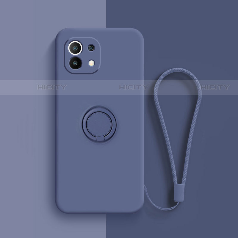 Funda Silicona Carcasa Ultrafina Goma con Magnetico Anillo de dedo Soporte T01 para Xiaomi Mi 11 Lite 4G Azul