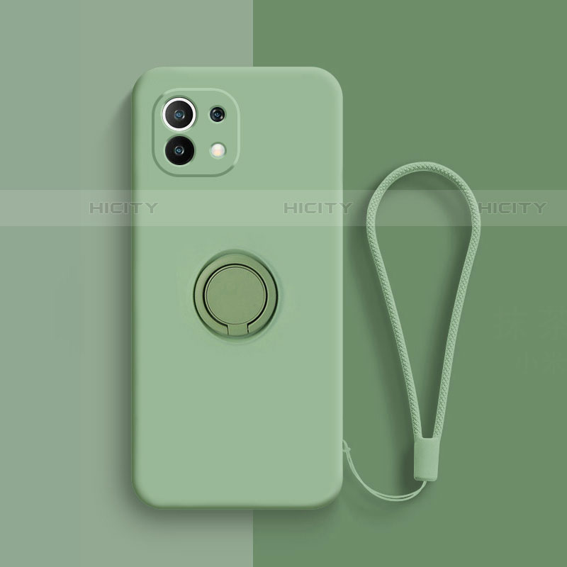 Funda Silicona Carcasa Ultrafina Goma con Magnetico Anillo de dedo Soporte T01 para Xiaomi Mi 11 Lite 4G Menta Verde