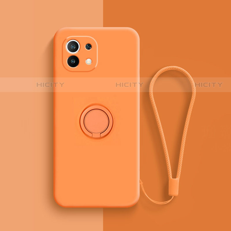 Funda Silicona Carcasa Ultrafina Goma con Magnetico Anillo de dedo Soporte T01 para Xiaomi Mi 11 Lite 4G Naranja