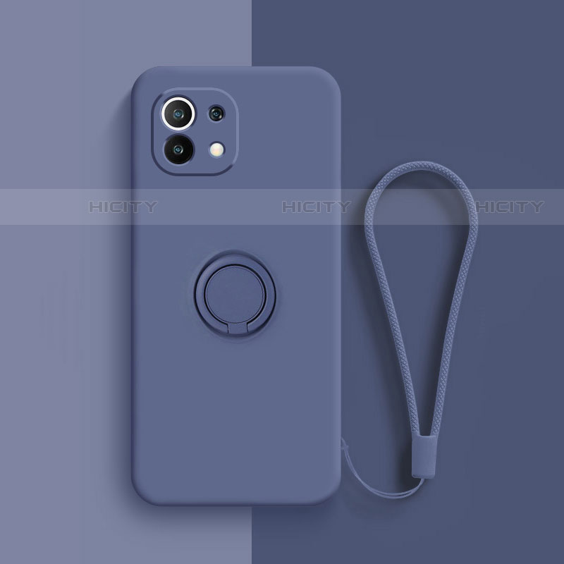 Funda Silicona Carcasa Ultrafina Goma con Magnetico Anillo de dedo Soporte T01 para Xiaomi Mi 11 Lite 5G Azul