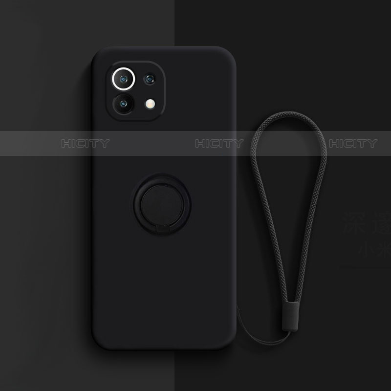 Funda Silicona Carcasa Ultrafina Goma con Magnetico Anillo de dedo Soporte T01 para Xiaomi Mi 11 Lite 5G Negro
