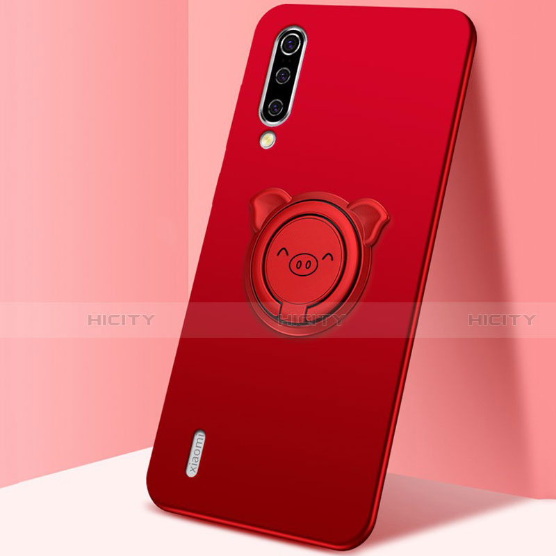 Funda Silicona Carcasa Ultrafina Goma con Magnetico Anillo de dedo Soporte T01 para Xiaomi Mi A3 Rojo