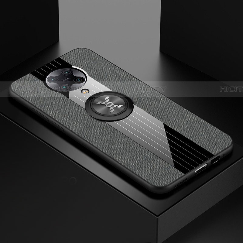 Funda Silicona Carcasa Ultrafina Goma con Magnetico Anillo de dedo Soporte T01 para Xiaomi Poco F2 Pro Gris