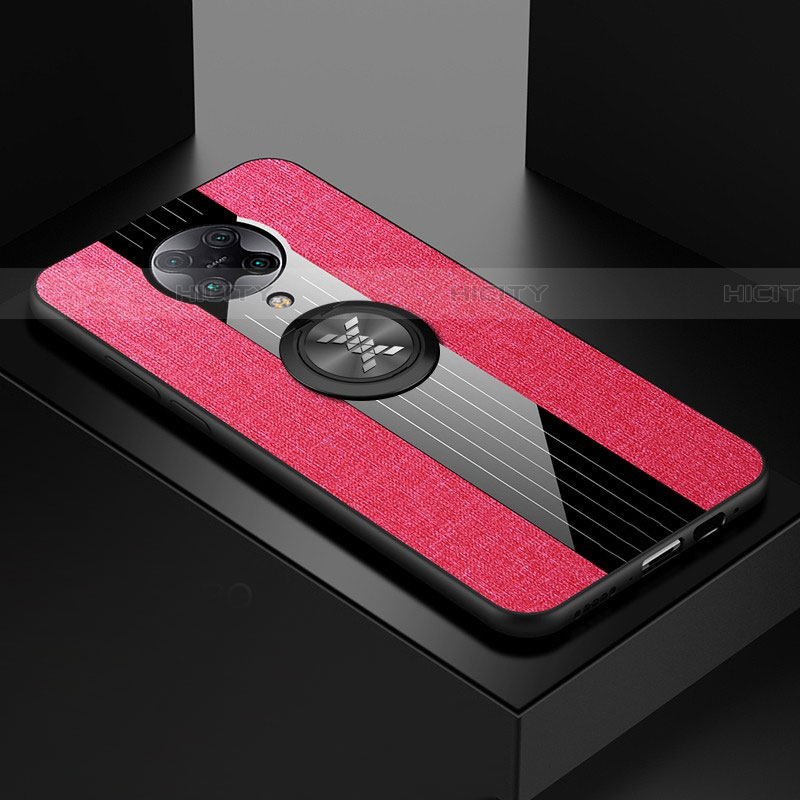 Funda Silicona Carcasa Ultrafina Goma con Magnetico Anillo de dedo Soporte T01 para Xiaomi Poco F2 Pro Rosa Roja