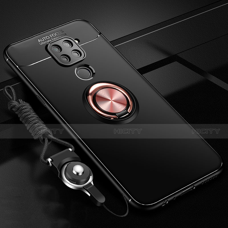 Funda Silicona Carcasa Ultrafina Goma con Magnetico Anillo de dedo Soporte T01 para Xiaomi Redmi 10X 4G Oro y Negro