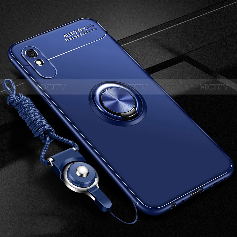 Funda Silicona Carcasa Ultrafina Goma con Magnetico Anillo de dedo Soporte T01 para Xiaomi Redmi 9A Azul