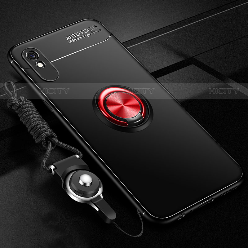 Funda Silicona Carcasa Ultrafina Goma con Magnetico Anillo de dedo Soporte T01 para Xiaomi Redmi 9A Rojo y Negro