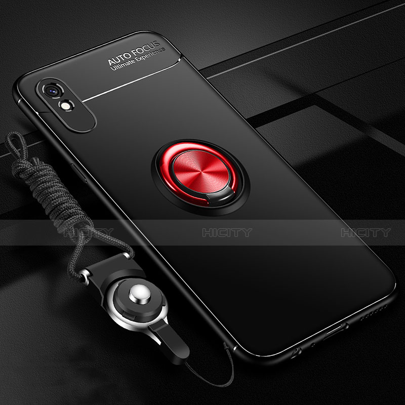 Funda Silicona Carcasa Ultrafina Goma con Magnetico Anillo de dedo Soporte T01 para Xiaomi Redmi 9i Rojo y Negro