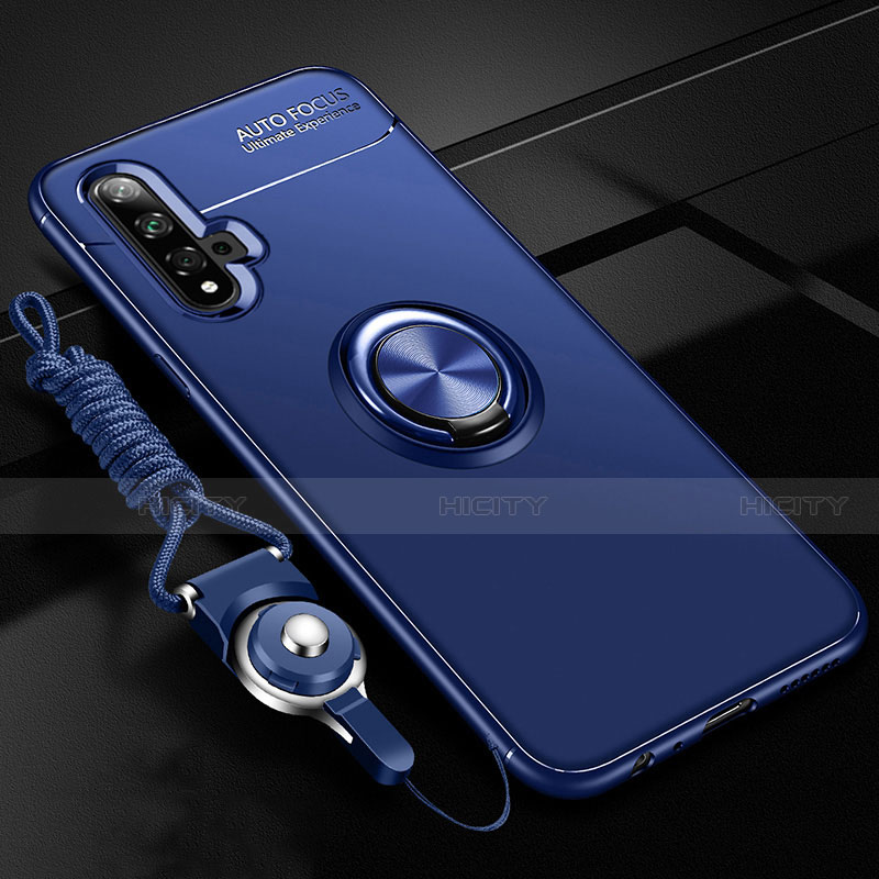 Funda Silicona Carcasa Ultrafina Goma con Magnetico Anillo de dedo Soporte T02 para Huawei Honor 20 Azul