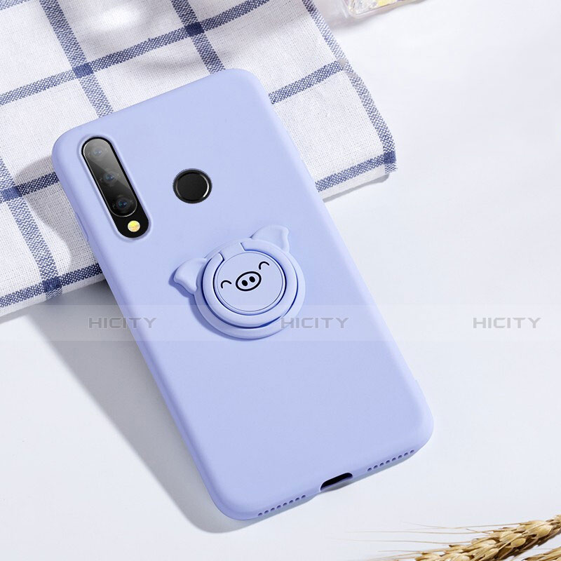 Funda Silicona Carcasa Ultrafina Goma con Magnetico Anillo de dedo Soporte T02 para Huawei Honor 20 Lite Morado