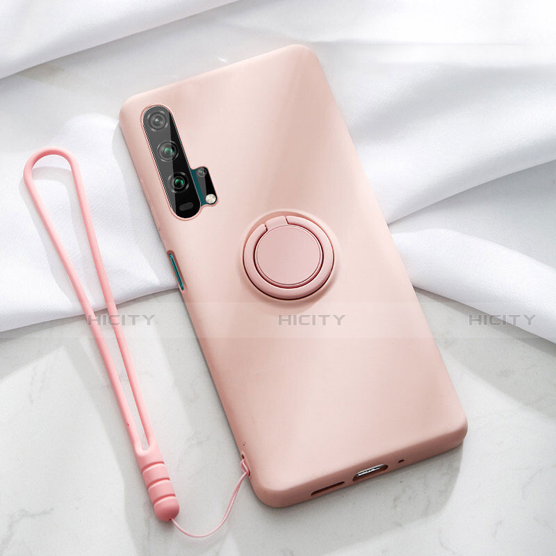 Funda Silicona Carcasa Ultrafina Goma con Magnetico Anillo de dedo Soporte T02 para Huawei Honor 20 Pro Rosa