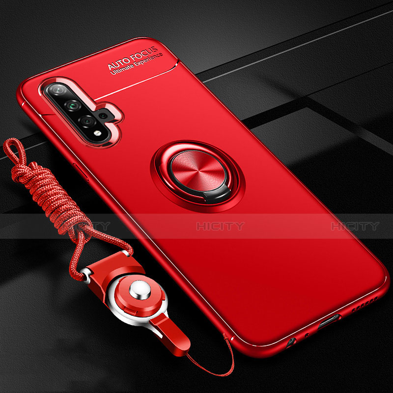 Funda Silicona Carcasa Ultrafina Goma con Magnetico Anillo de dedo Soporte T02 para Huawei Honor 20 Rojo