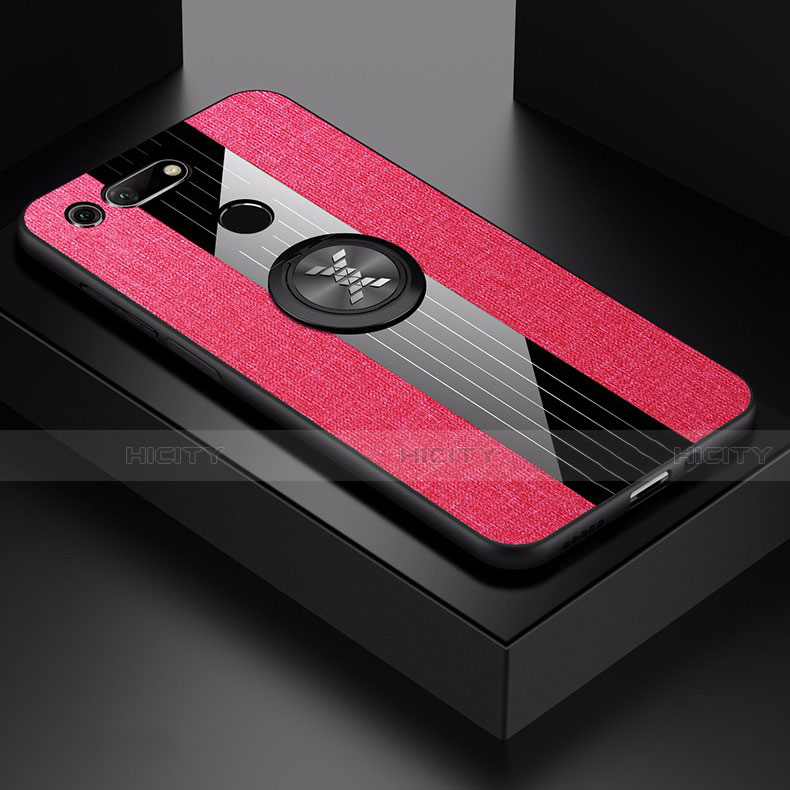 Funda Silicona Carcasa Ultrafina Goma con Magnetico Anillo de dedo Soporte T02 para Huawei Honor View 20 Rojo