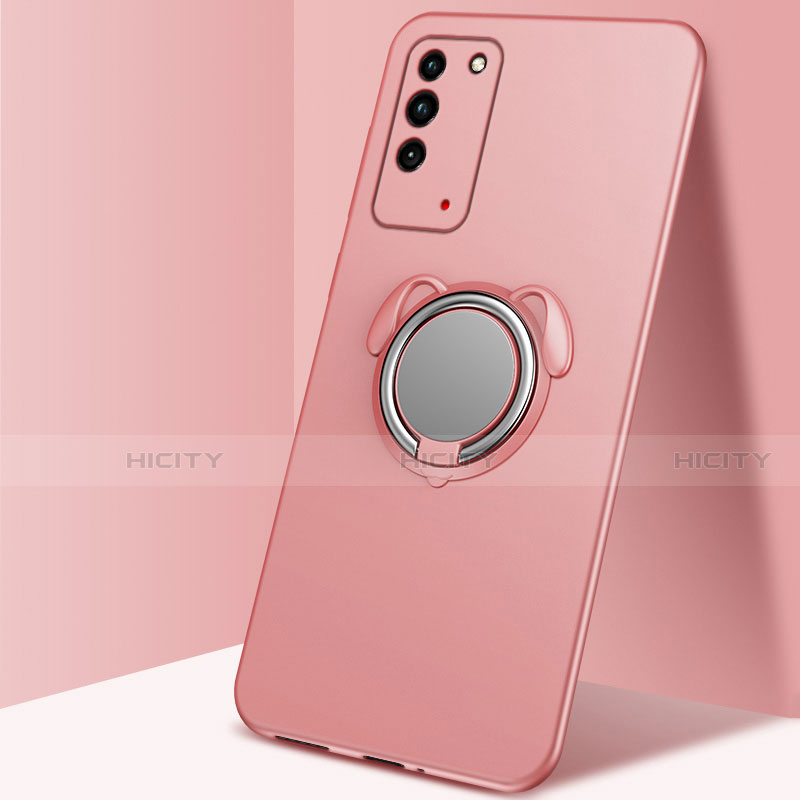 Funda Silicona Carcasa Ultrafina Goma con Magnetico Anillo de dedo Soporte T02 para Huawei Honor X10 5G Oro Rosa