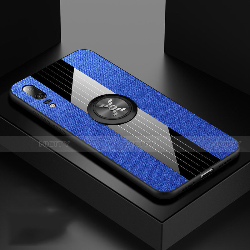 Funda Silicona Carcasa Ultrafina Goma con Magnetico Anillo de dedo Soporte T02 para Huawei P20 Azul