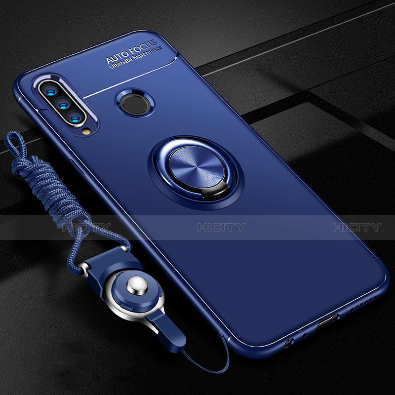 Funda Silicona Carcasa Ultrafina Goma con Magnetico Anillo de dedo Soporte T02 para Huawei P30 Lite Azul