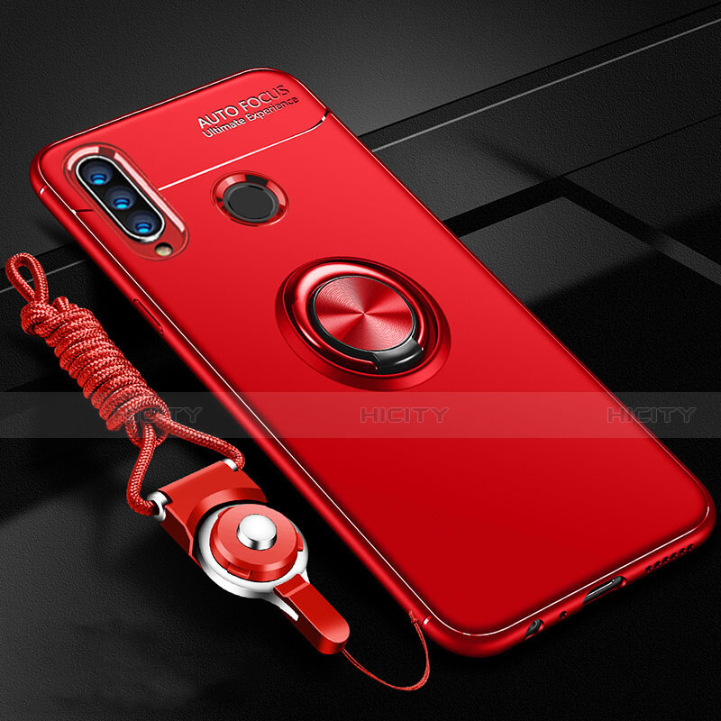 Funda Silicona Carcasa Ultrafina Goma con Magnetico Anillo de dedo Soporte T02 para Huawei P30 Lite New Edition Rojo