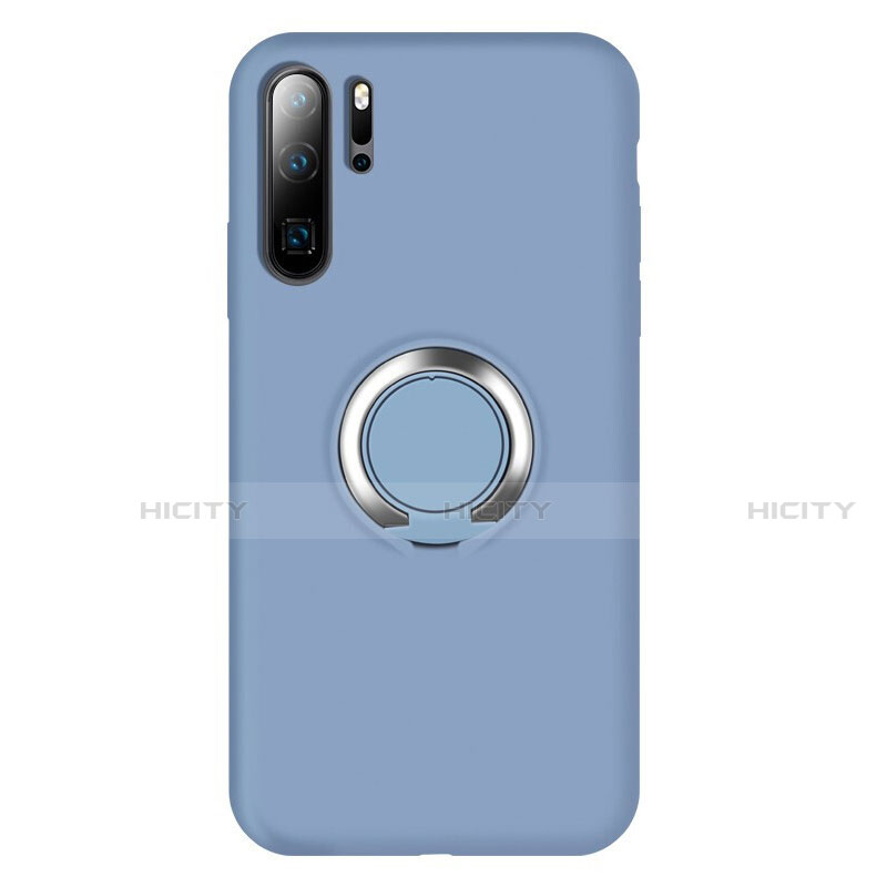 Funda Silicona Carcasa Ultrafina Goma con Magnetico Anillo de dedo Soporte T02 para Huawei P30 Pro Azul Cielo