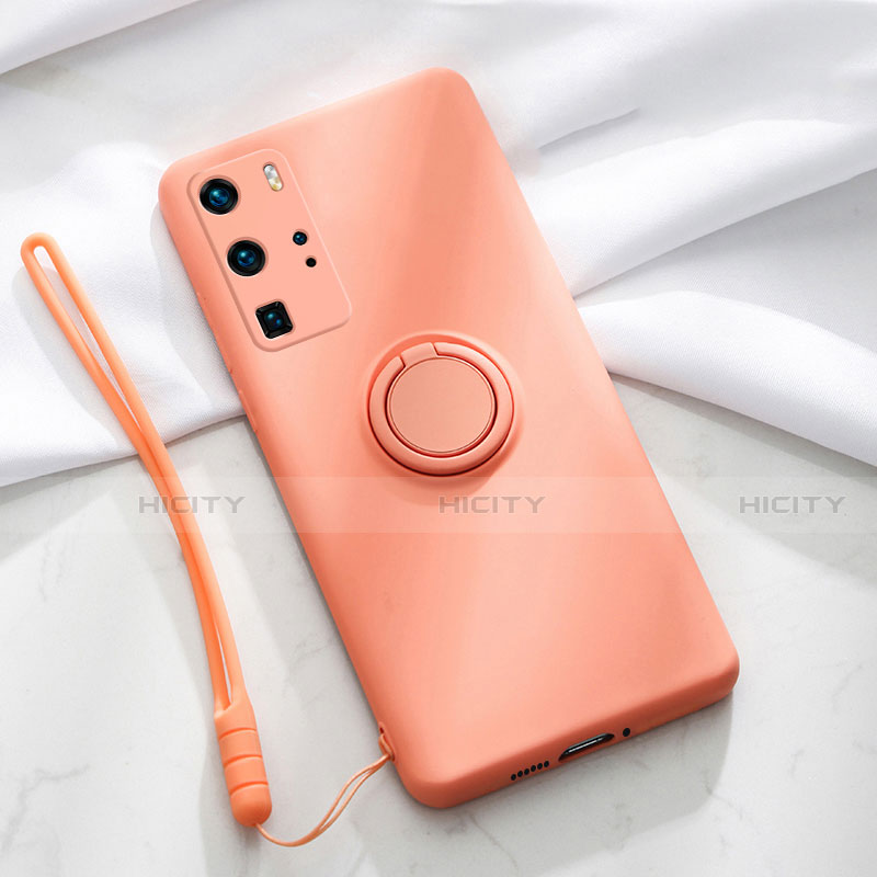 Funda Silicona Carcasa Ultrafina Goma con Magnetico Anillo de dedo Soporte T02 para Huawei P40 Pro Naranja