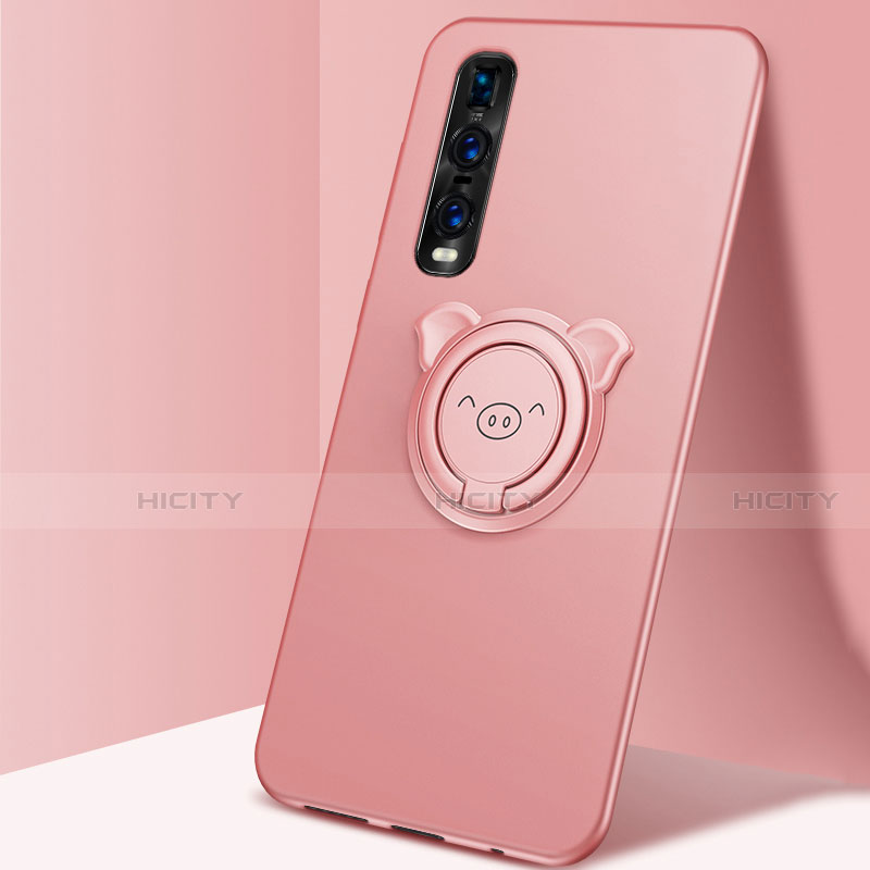 Funda Silicona Carcasa Ultrafina Goma con Magnetico Anillo de dedo Soporte T02 para Oppo Find X2 Pro Oro Rosa