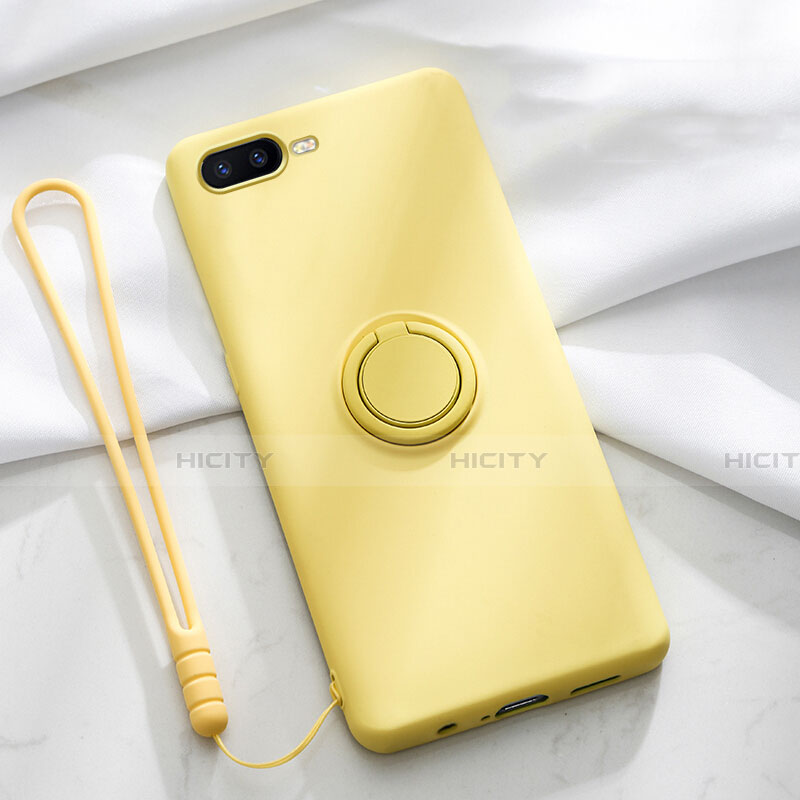 Funda Silicona Carcasa Ultrafina Goma con Magnetico Anillo de dedo Soporte T02 para Oppo K1 Amarillo