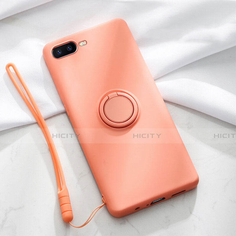 Funda Silicona Carcasa Ultrafina Goma con Magnetico Anillo de dedo Soporte T02 para Oppo K1 Naranja