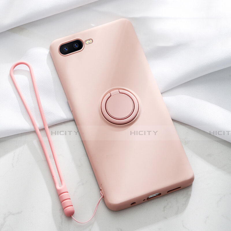 Funda Silicona Carcasa Ultrafina Goma con Magnetico Anillo de dedo Soporte T02 para Oppo K1 Rosa