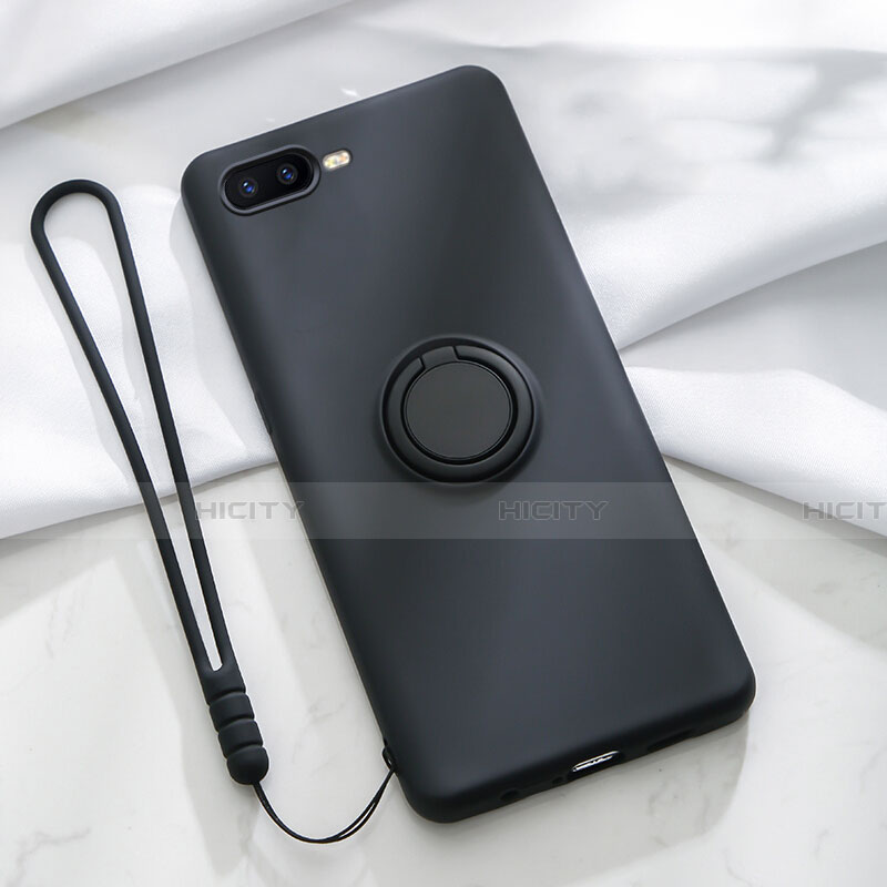 Funda Silicona Carcasa Ultrafina Goma con Magnetico Anillo de dedo Soporte T02 para Oppo R17 Neo Negro