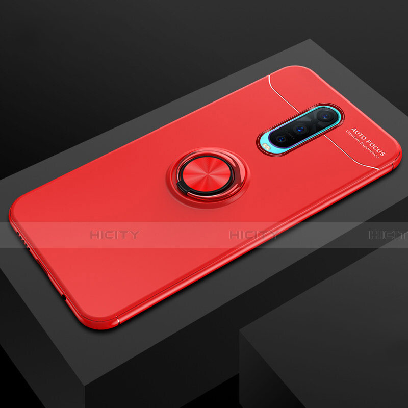 Funda Silicona Carcasa Ultrafina Goma con Magnetico Anillo de dedo Soporte T02 para Oppo R17 Pro Rojo