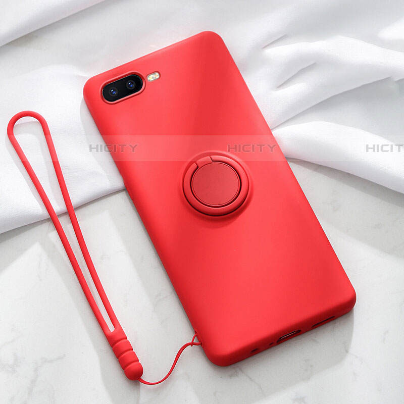 Funda Silicona Carcasa Ultrafina Goma con Magnetico Anillo de dedo Soporte T02 para Oppo RX17 Neo Rojo