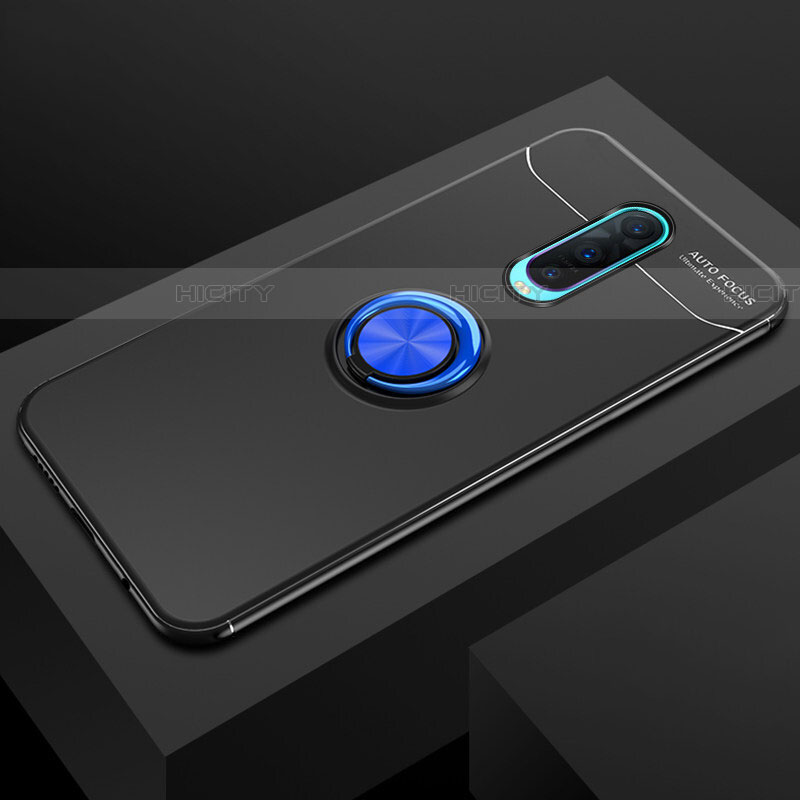 Funda Silicona Carcasa Ultrafina Goma con Magnetico Anillo de dedo Soporte T02 para Oppo RX17 Pro Azul y Negro