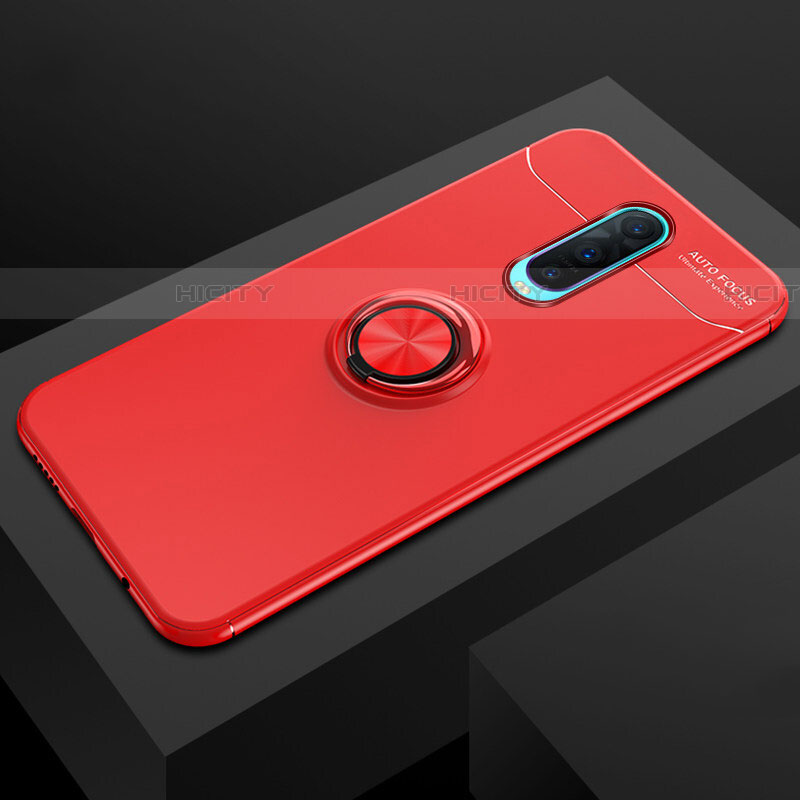 Funda Silicona Carcasa Ultrafina Goma con Magnetico Anillo de dedo Soporte T02 para Oppo RX17 Pro Rojo