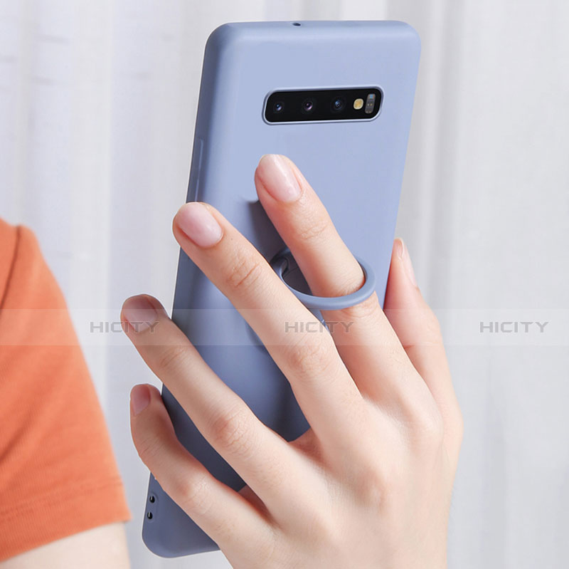 Funda Silicona Carcasa Ultrafina Goma con Magnetico Anillo de dedo Soporte T02 para Samsung Galaxy S10