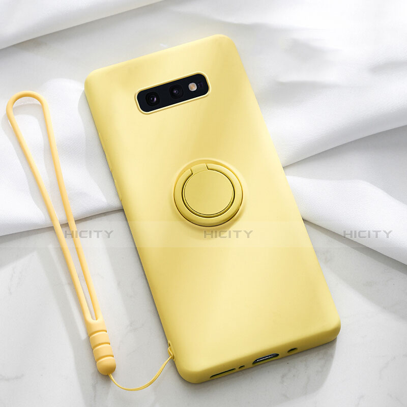 Funda Silicona Carcasa Ultrafina Goma con Magnetico Anillo de dedo Soporte T02 para Samsung Galaxy S10e Amarillo