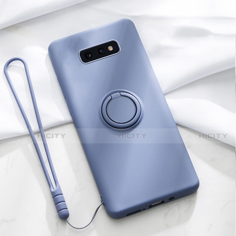 Funda Silicona Carcasa Ultrafina Goma con Magnetico Anillo de dedo Soporte T02 para Samsung Galaxy S10e Morado