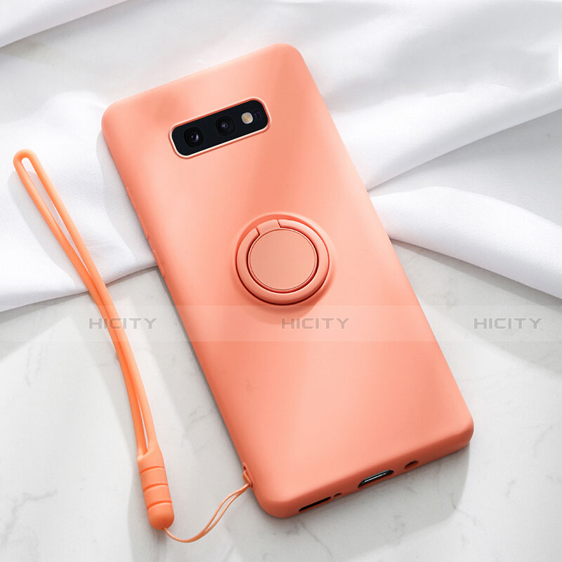 Funda Silicona Carcasa Ultrafina Goma con Magnetico Anillo de dedo Soporte T02 para Samsung Galaxy S10e Naranja