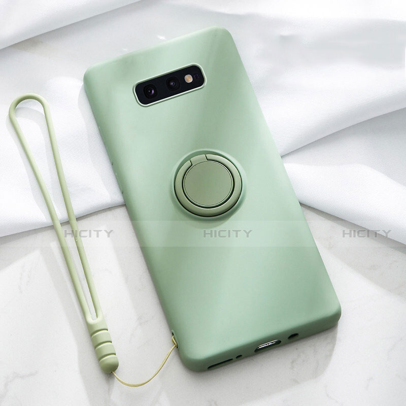 Funda Silicona Carcasa Ultrafina Goma con Magnetico Anillo de dedo Soporte T02 para Samsung Galaxy S10e Verde