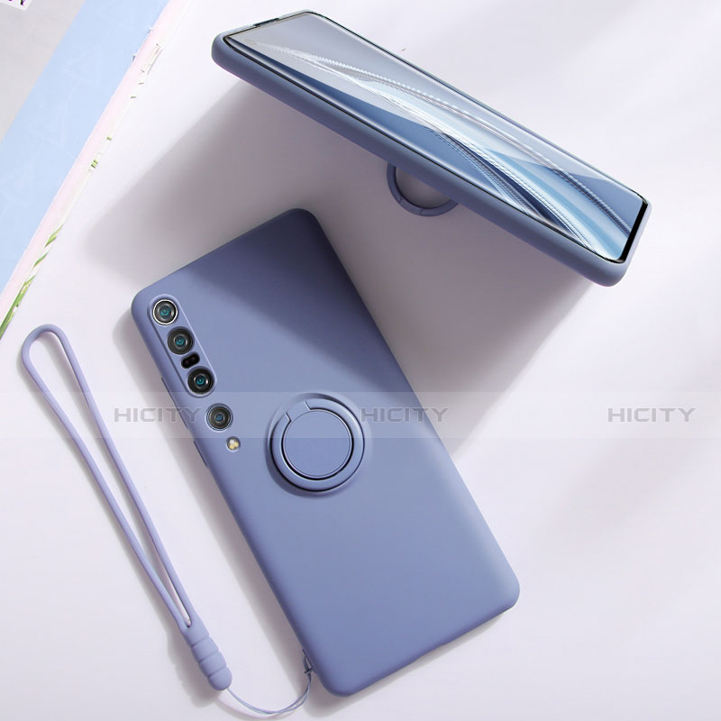 Funda Silicona Carcasa Ultrafina Goma con Magnetico Anillo de dedo Soporte T02 para Xiaomi Mi 10 Pro