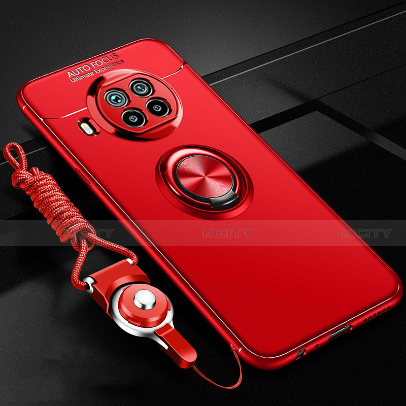 Funda Silicona Carcasa Ultrafina Goma con Magnetico Anillo de dedo Soporte T02 para Xiaomi Mi 10i 5G Rojo