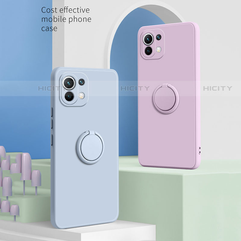 Funda Silicona Carcasa Ultrafina Goma con Magnetico Anillo de dedo Soporte T02 para Xiaomi Mi 11 5G