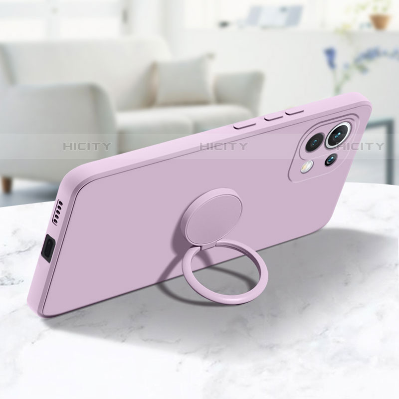 Funda Silicona Carcasa Ultrafina Goma con Magnetico Anillo de dedo Soporte T02 para Xiaomi Mi 11 Lite 5G