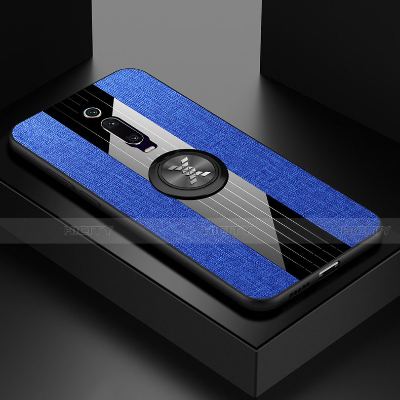 Funda Silicona Carcasa Ultrafina Goma con Magnetico Anillo de dedo Soporte T02 para Xiaomi Mi 9T Azul