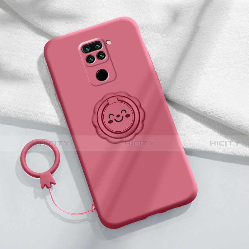 Funda Silicona Carcasa Ultrafina Goma con Magnetico Anillo de dedo Soporte T02 para Xiaomi Redmi 10X 4G Rojo Rosa