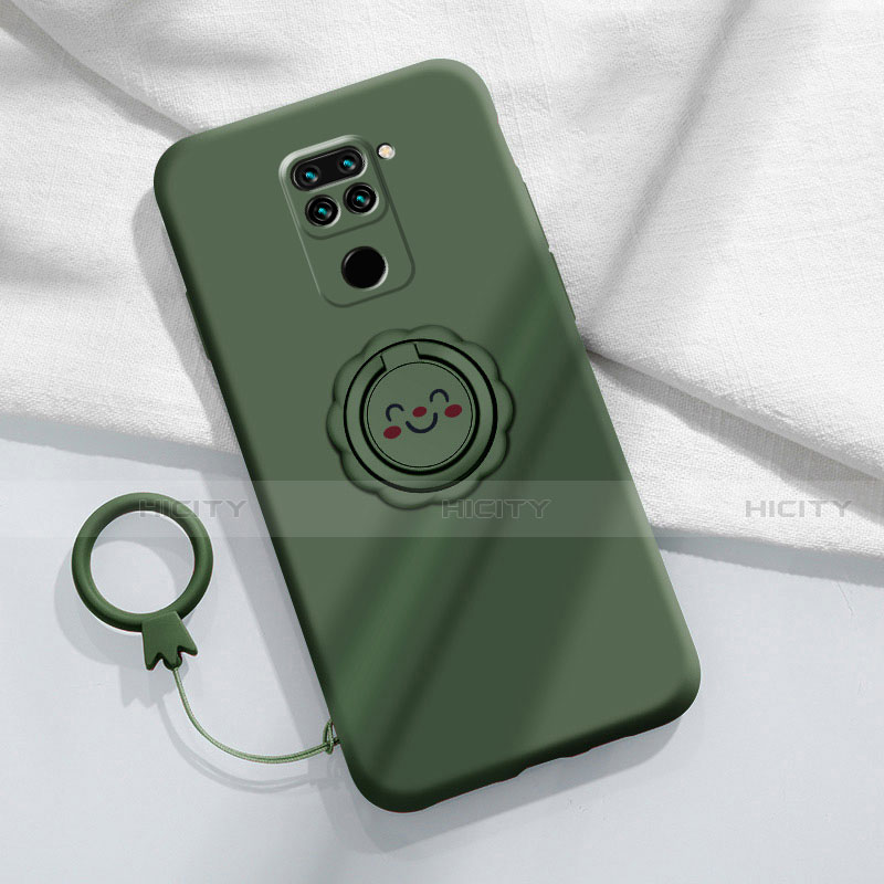 Funda Silicona Carcasa Ultrafina Goma con Magnetico Anillo de dedo Soporte T02 para Xiaomi Redmi 10X 4G Verde