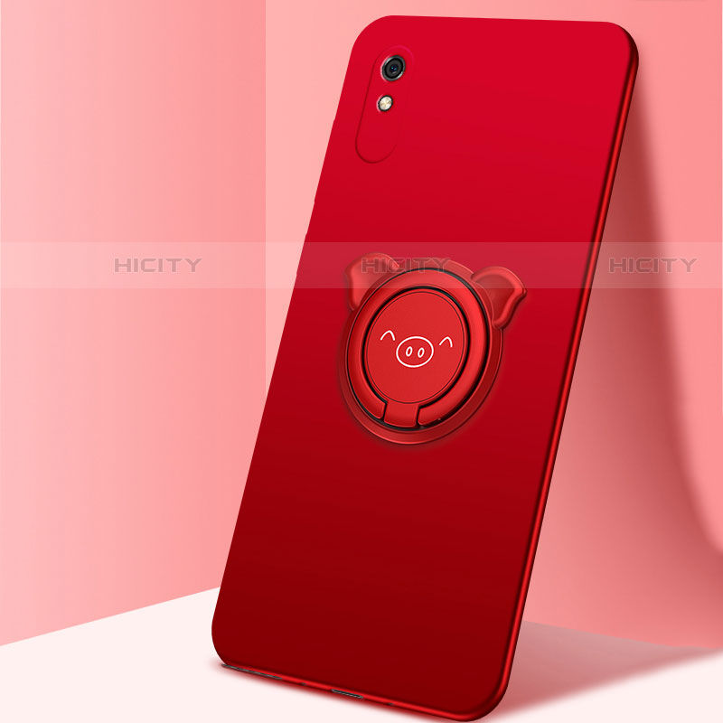 Funda Silicona Carcasa Ultrafina Goma con Magnetico Anillo de dedo Soporte T02 para Xiaomi Redmi 9AT Rojo