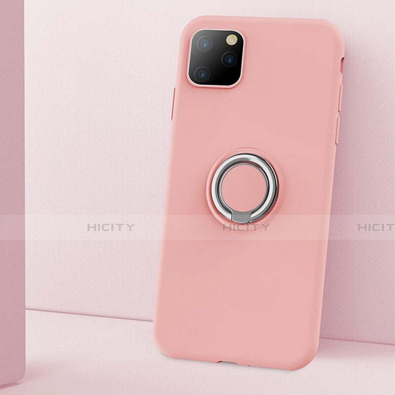 Funda Silicona Carcasa Ultrafina Goma con Magnetico Anillo de dedo Soporte T03 para Apple iPhone 11 Pro Rosa