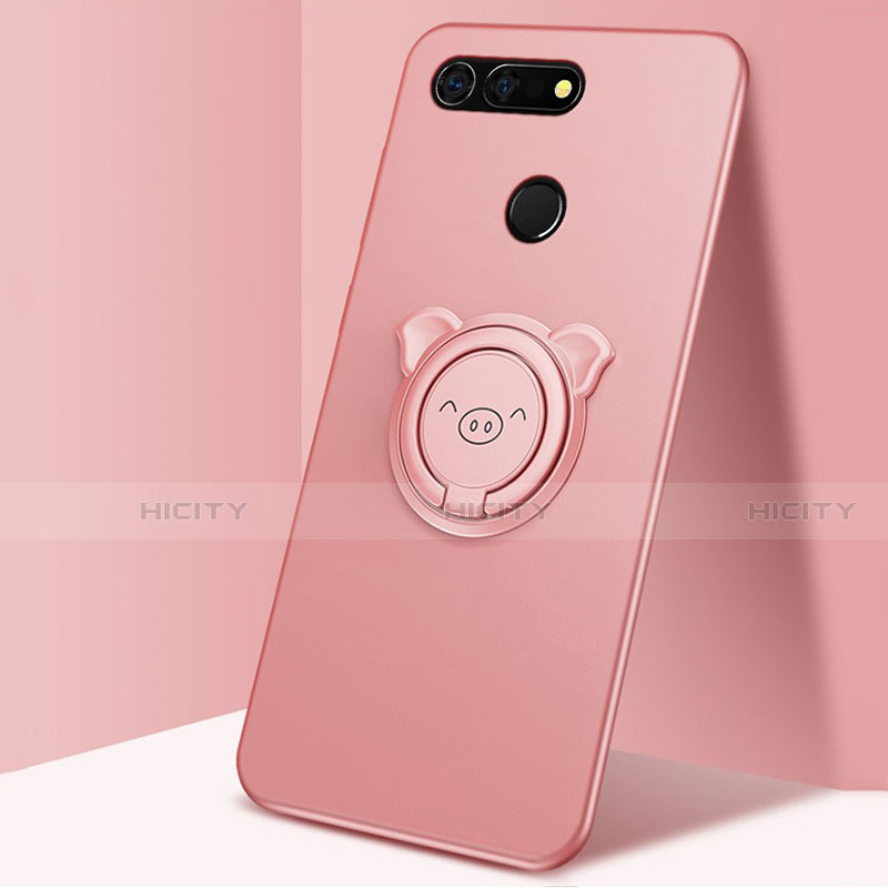 Funda Silicona Carcasa Ultrafina Goma con Magnetico Anillo de dedo Soporte T03 para Huawei Honor V20 Rosa